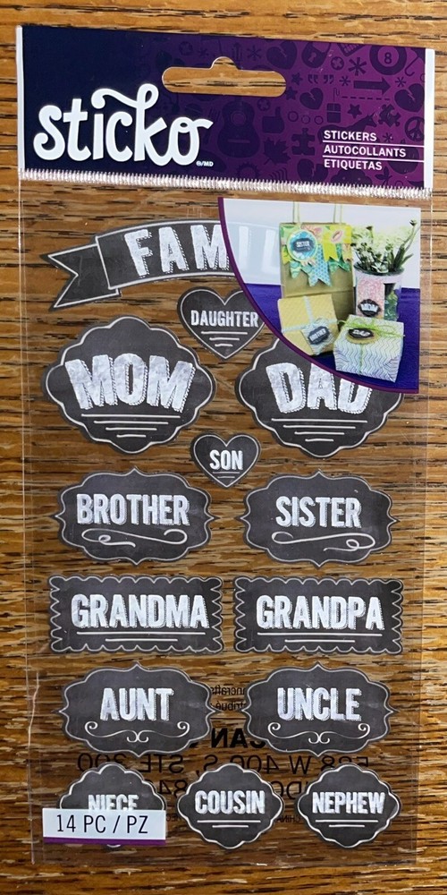 Sticko Chalk Label Family Mom Dad Sister Brother Grandma Grandpa Aunt Uncle Titl