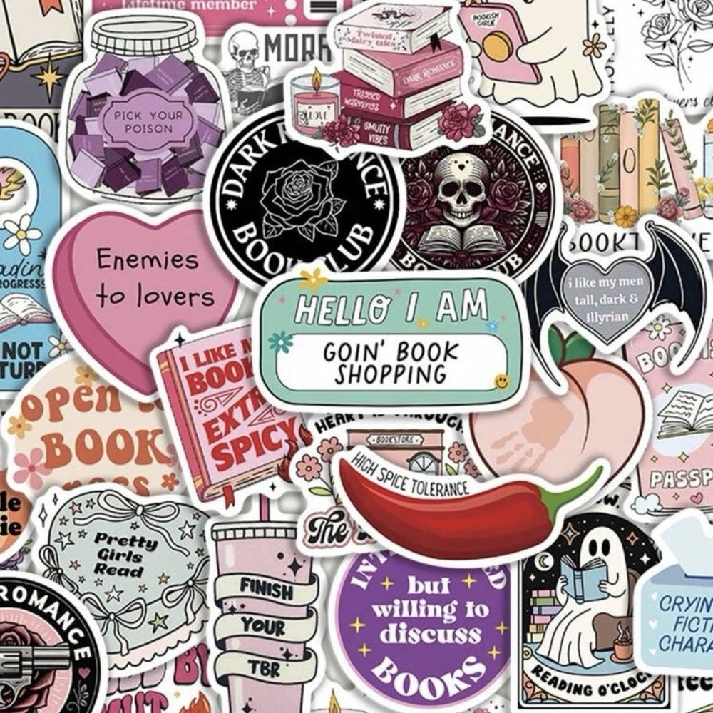50pc Romantic Reading Sticker Lot Cute Book Lover Decal Set Laptop, Journaling