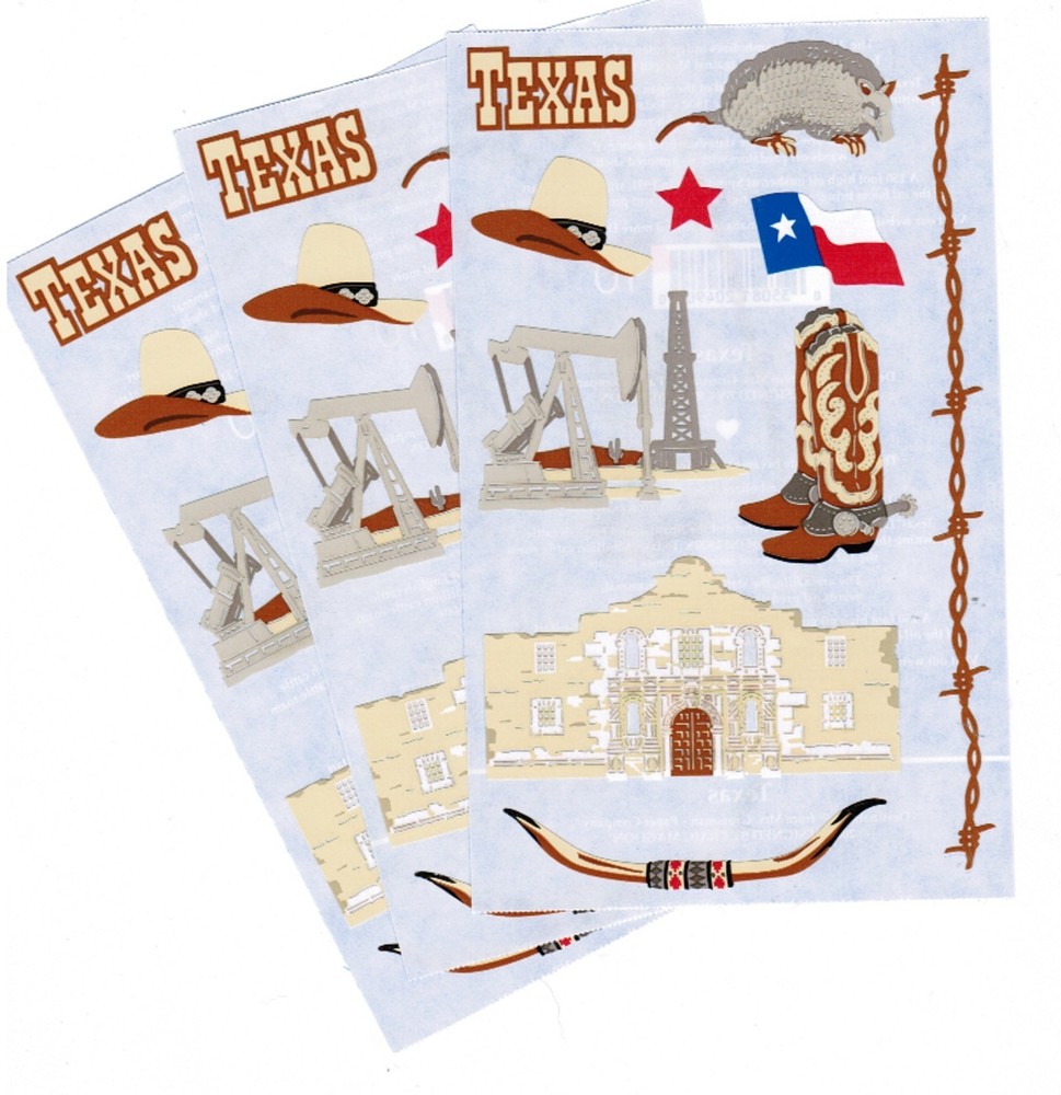 Mrs Grossman’s TEXAS Travel Scrapbook Stickers 3 Sheets Alamo Cowboy Boots Hat