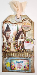 Easter Egg Hunt Village Basket Tag OOAK #33 3D Dimensional Handmade 3.75″ x 6.5″