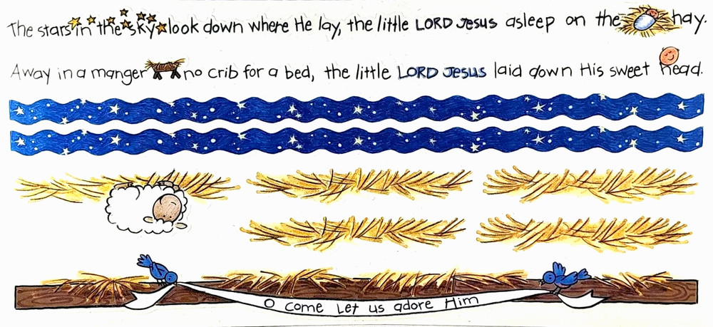 Christmas Nativity Kids Away Manger Adore Him MAMBI 12″ Border Stickers