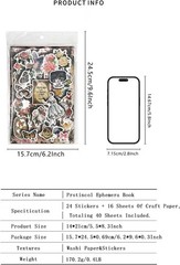 Vintage Aesthetic Washi Stickers and Papers for Scrapbooking, 40 Sheets Ephemera