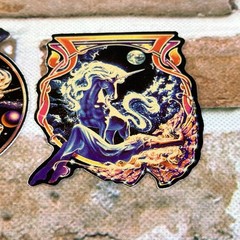 2 UNICORN PEGASUS space celestial fantasy VINTAGE sticker glitter prismatic
