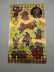 Vintage 1984 Morgan Mark 1 Large Sticker Sheet Prismatic Chrome Monkeys Bananas