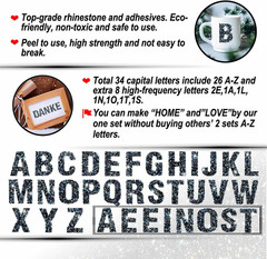 34Pcs Bling Resin Rhinestone Alphabet Letter Stickers A-Z Letters DIY Car Sticke