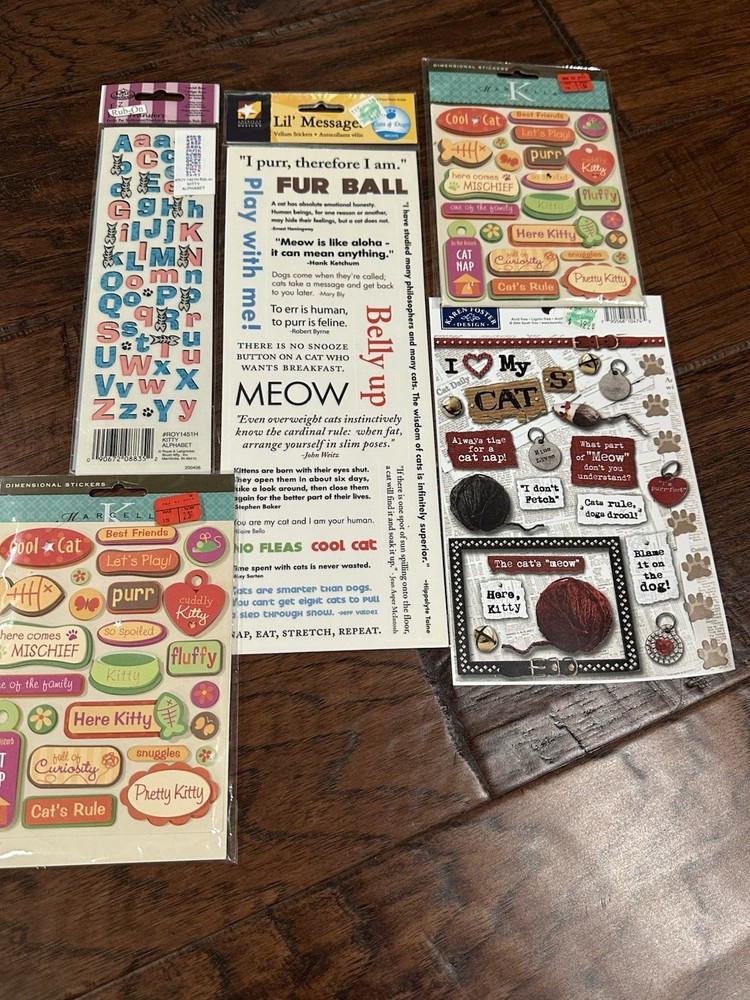Lot Of 5 Cat Kitten Pet Animal Dimensional Stickers