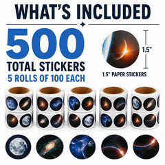 500 Realistic Space Stickers 1.5″ Galaxy Moon Nebula Classroom Rewards
