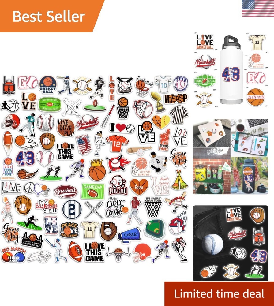 155-Piece Waterproof Sports Stickers Set for Kids – Basketball & Football Fun