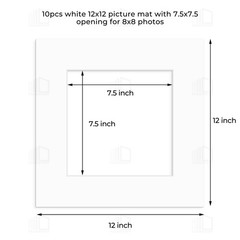 10 Pack 12×12 Photo Mat White Core Bevel Edge 7.5×7.5 Opening Acid Free Frame