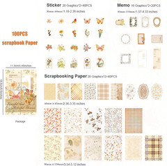 100Pcs Vintage Floral Scrapbook Paper Journaling Stickers Assorted Set, Material