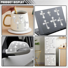 4 Sheets Crystal Rhinestone Cross Sticker Decals, Self Adhesive Glitter Bling Cr