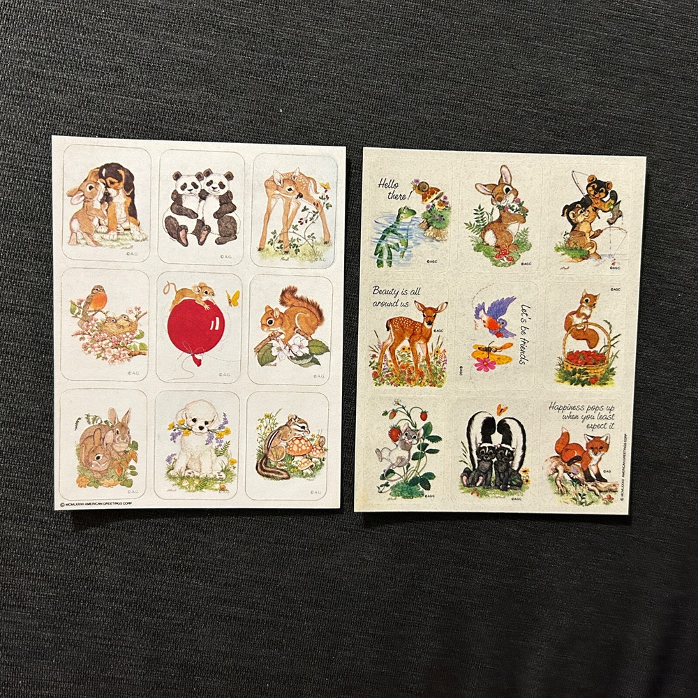 Lot Of 2 American Greeting Stickers 2 Loose Sheets Animals Skunk Squirrel Bunny