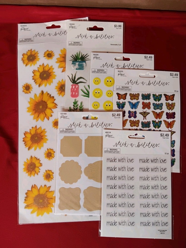 Lot Of 6 Stick-a-bilities The Paper Studio Stickers Sunflowers Smiley Faces…