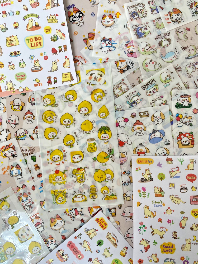 Random Lot Of 3 Kawaii Animal Korean Sticker Sheets: Perfect Planner Stickers!