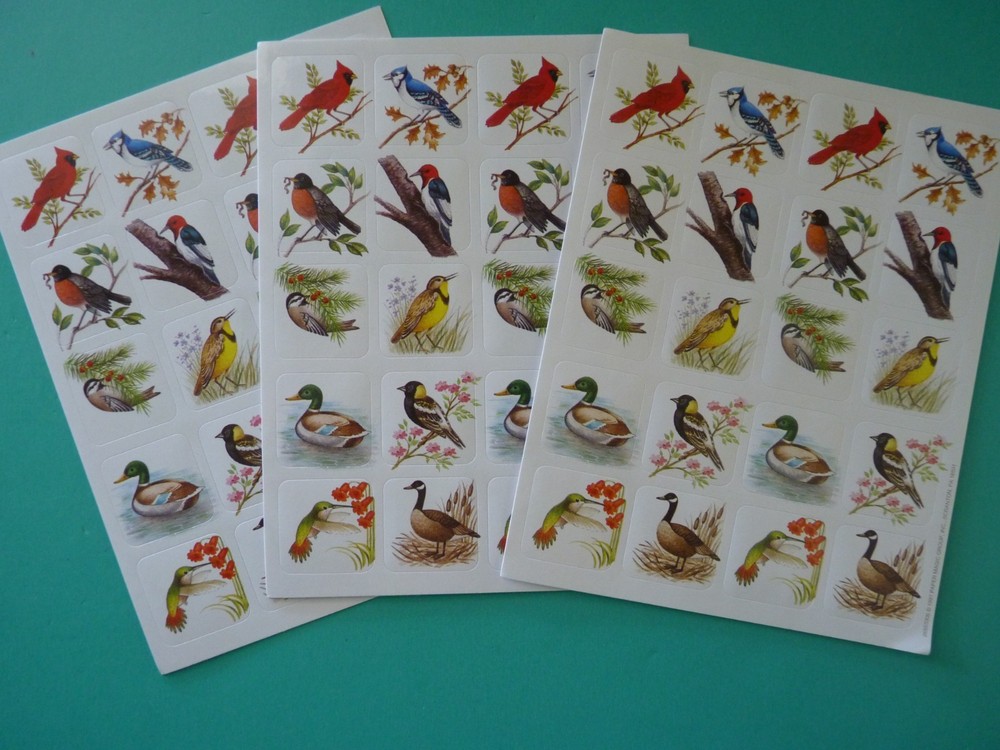 Vintage 1997 Eureka BIRD VARIETY Stickers (3) Complete Sheets Paper Magic Group