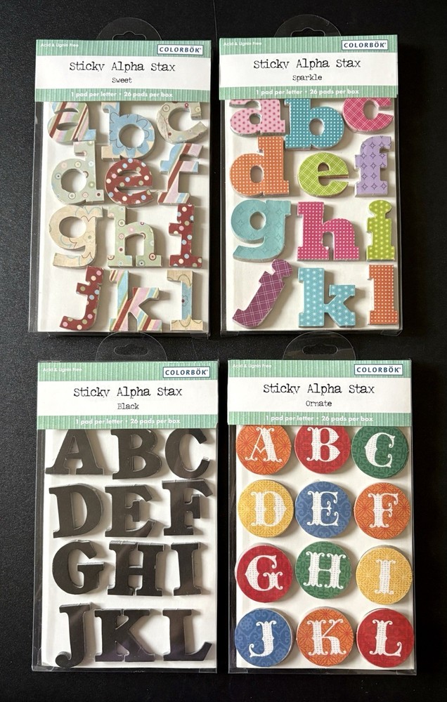 4 Packs Colorbok Sticky Alphabet Letters A To Z Sweet Sparkle Black Ornate NEW