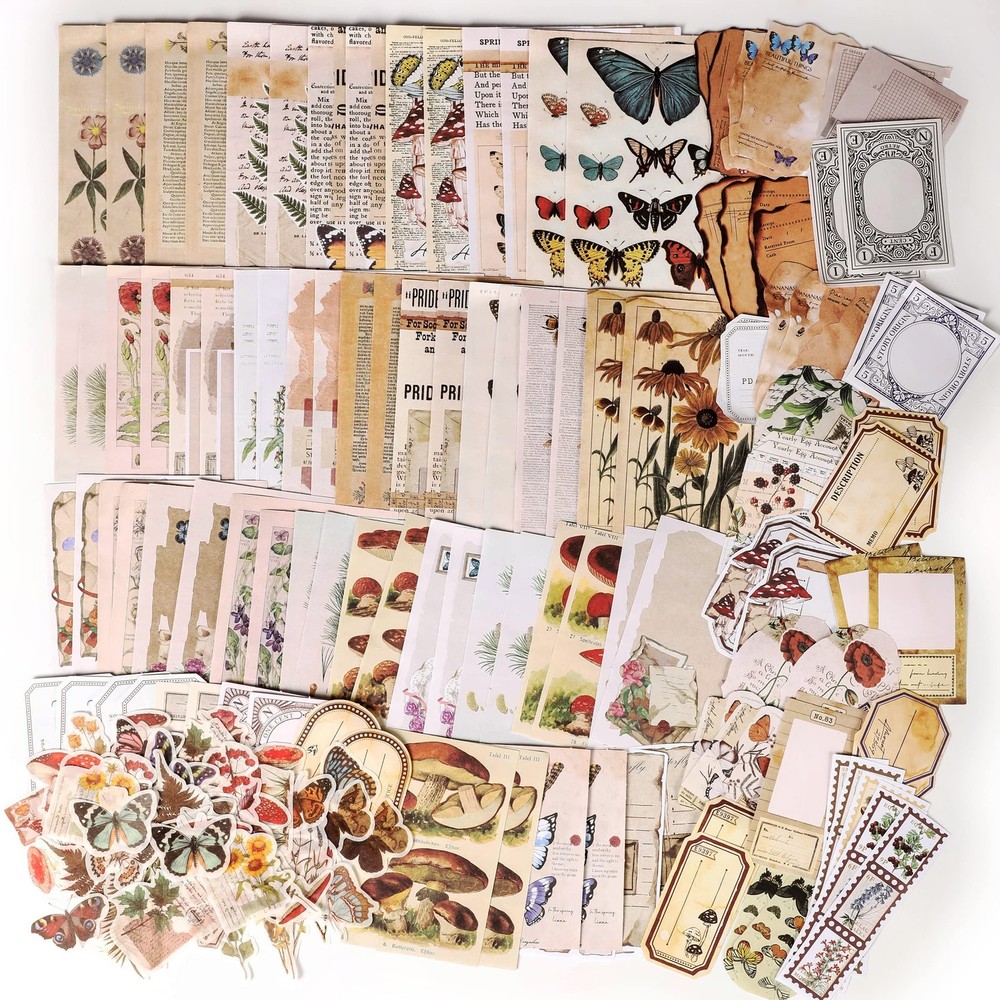 200 Pieces Vintage Scrapbook Supplies Pack for Junk Journal Planners DIY Pape…