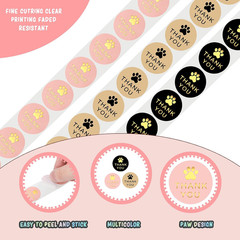 3 Rolls 1″ Round Kraft Paws Print Thank You Stickers Labels Hot Stamping For Tag