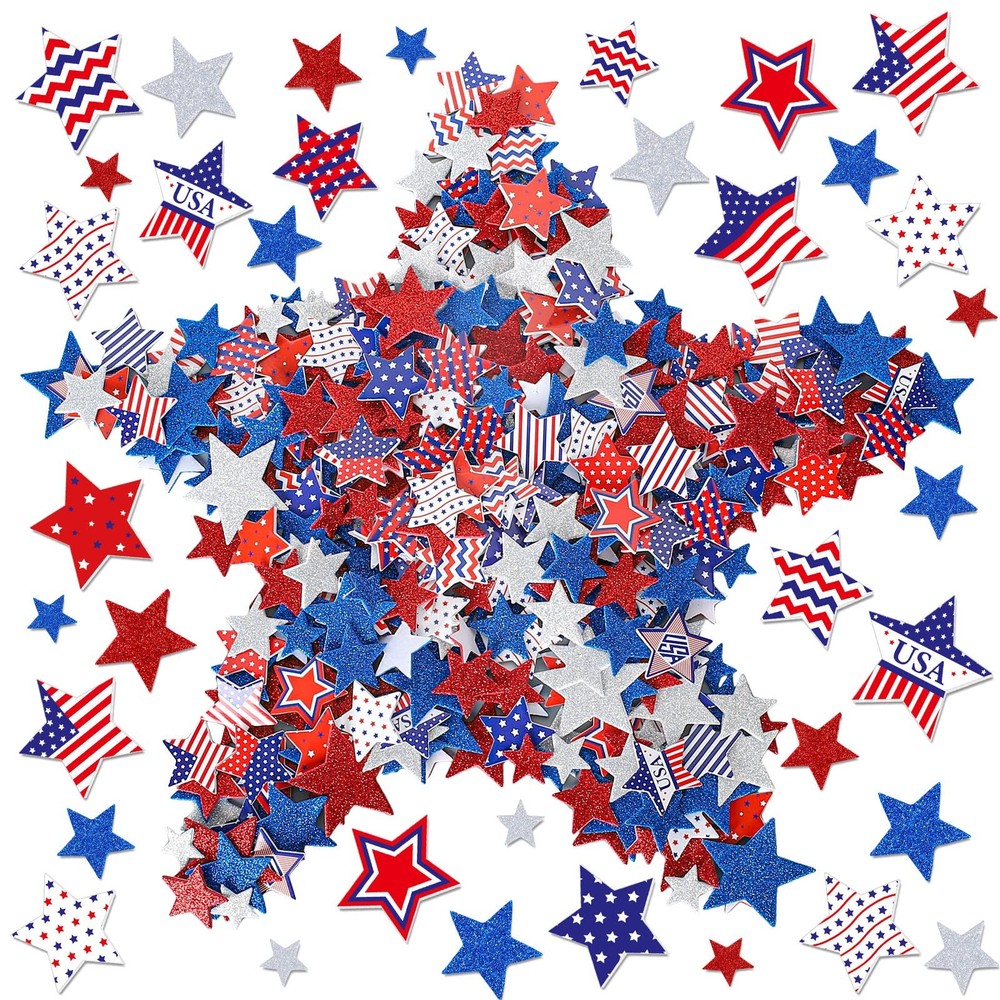 Patriotic Foam Stickers 4th of July American Flag Star Foam Decals Glitter Stars