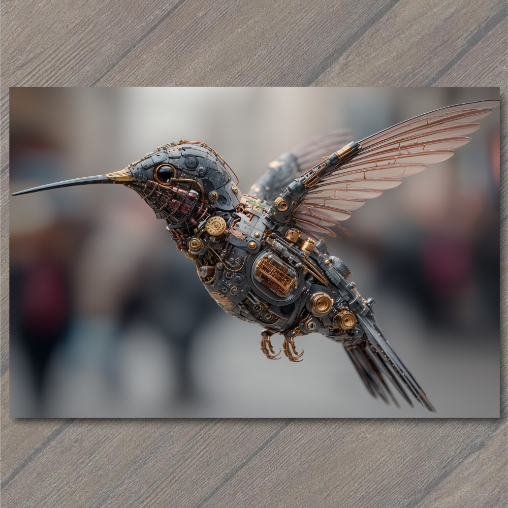 STICKER Black Steampunk Hummingbird Clockwork Wings Mechanical Cyber Bird Flye