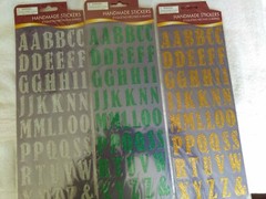Glitter Letter Stickers, 2 Green, 2 Gold, 1 Silver