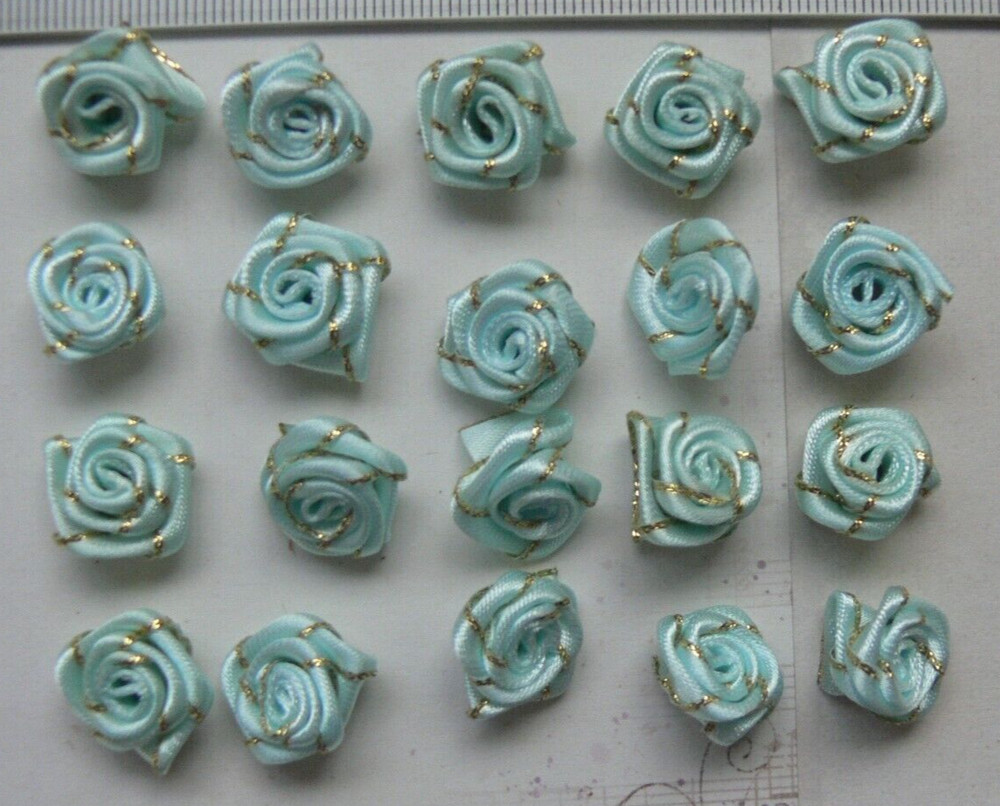Satin Metallic ROSE Packs 20 CELESTE BLUE with Gold Trim 15-17mm Across VerCFrnt