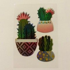 Vintage Y2K Retro Die Cut Prism Glitter Foil Decal CACTUS theme 5pk