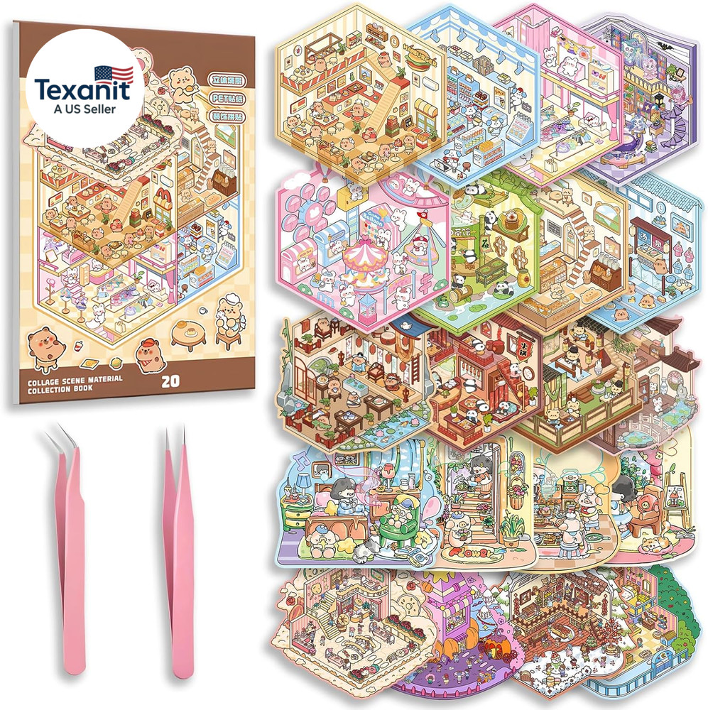 20 Sets DIY 3D Sticker Scene Collection Book for Kids Adults Cute Make Your Own