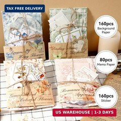 LIGHOON 400 Pcs Vintage Floral Scrapbook Paper, Floral Journaling Stickers Kit,