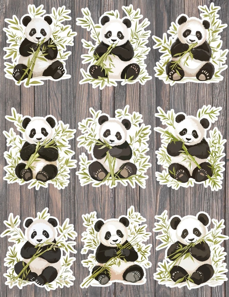 Panda Eating Bamboo Die Cut Vinyl Stickers Set Scrapbooking Laptop Waterbottle
