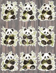 Panda Eating Bamboo Die Cut Vinyl Stickers Set Scrapbooking Laptop Waterbottle