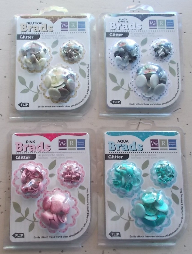 Lot 4 Packs We R Memory Keepers Glitter Brads 42 Pieces Each 168 Total M