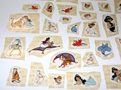 LOT OF 45 VINTAGE VERY RARE DISNEY WORLD CUT ALADDIN STICKERS NEW & UNUSED!