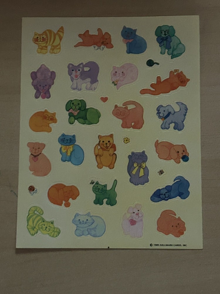 Vintage Stickers – Hallmark – Cartoon Cats & Dogs – Dated 1985. 1 Sheet