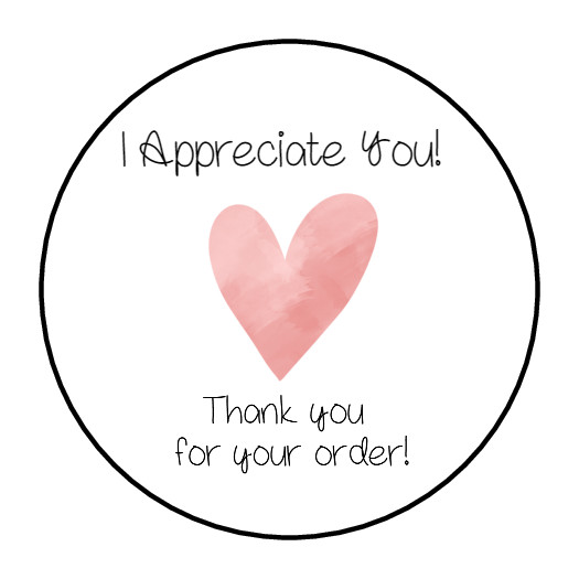 30 1.5″ I APPRECIATE YOU HEART, THANK YOU LABELS /SEALS ROUND STICKERS***