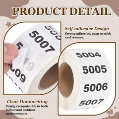 0.8×1.6″ Inventory Sticker, 2 Roll 5001-6000 & 6001-7000 Number Label 2000 Tags