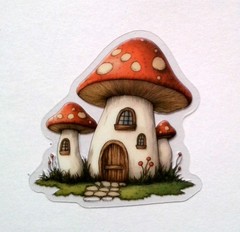Mushroom Fairy Tale House Clear Vinyl Decal Sticker Water Resistant Laptop Gift