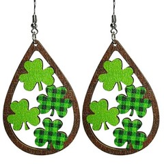 St. Patrick’s Day Irish Shamrock Hat Shape Wooden Dangle Earrings Dainty Gree…