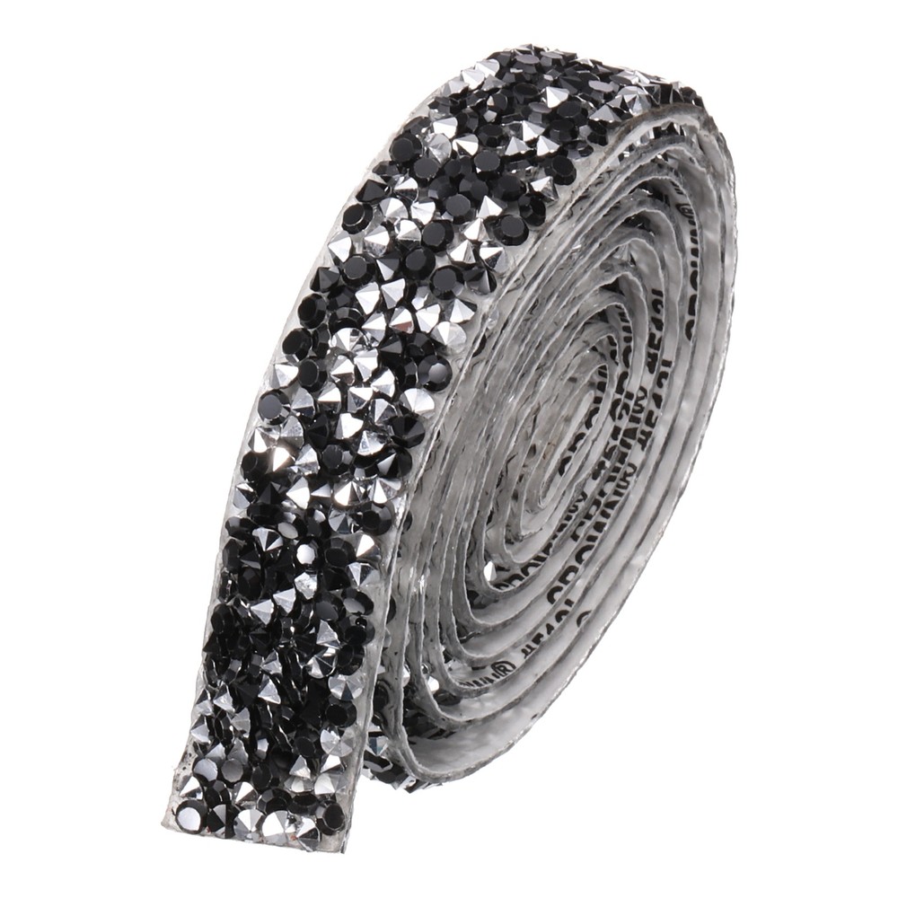3/5 Inch x 1 Yard Crystal Rhinestone Sticker Ribbon Silver Black