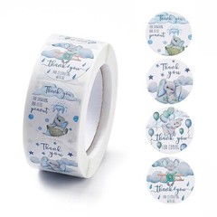 1 Roll 500pcs Baby Shower Thank you Baby Elephant Sticker lables 4 Patterns 25mm