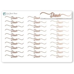 Dinner Script Planner Stickers / 30 ROSE Gold Foiled Text Headers (1.5”)