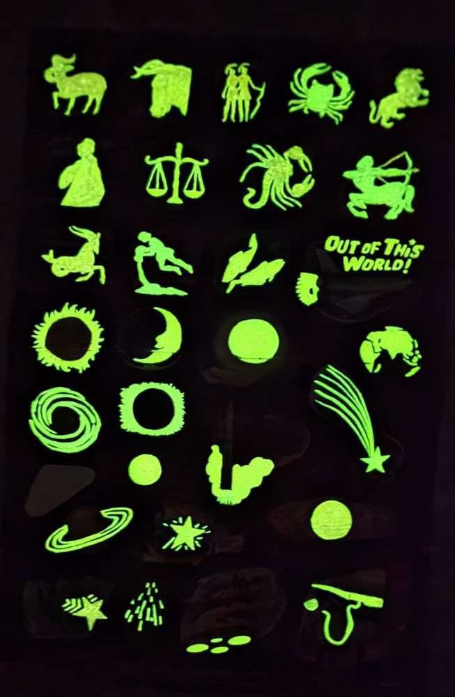 Glow In Dark Sticker Zodiac Space Poster Vintage 1988 Scholastic + Bonus Tags