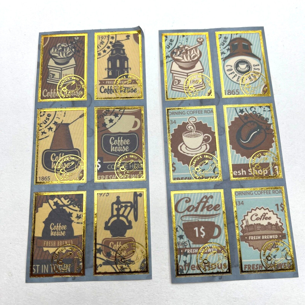 Coffee Sticker Book with Gold Foil Accents Scrapbooking Planner Card Making