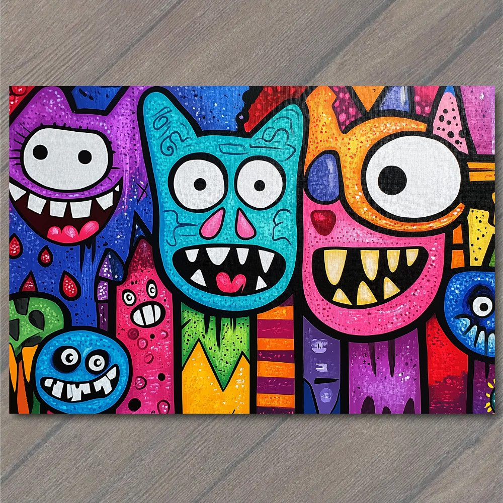 STICKER Funny Monster Faces Teeth Eyes Bright Colors Graffiti Cartoon Style