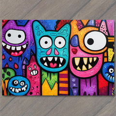 STICKER Funny Monster Faces Teeth Eyes Bright Colors Graffiti Cartoon Style