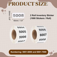 0.8×1.6″ Inventory Sticker, 2 Roll 5001-6000 & 6001-7000 Number Label 2000 Tags