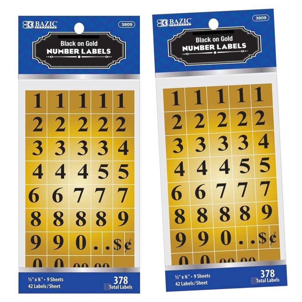 Gold Foil Number Label – 2 Packs by BAZIC (756 Total Labels)
