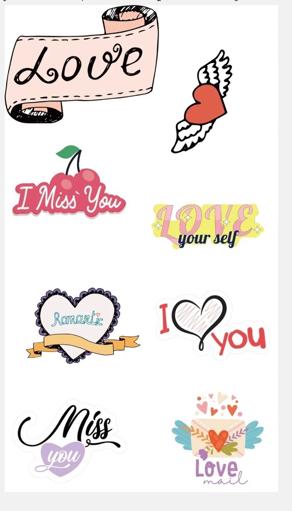 Romantic Heart Love Sticker Sheet Kiss Cut I Miss You Valentine Planner Journal