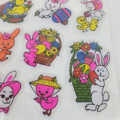14 Vtg Stick-Ons Easter Unlimited Puffy Easter Bunny Eggs Chicks Stickers NOS