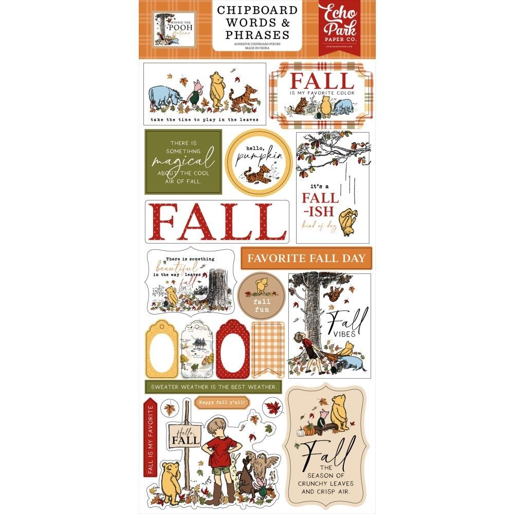 Echo Park Chipboard Winnie The Pooh Autumn Word & Phrases